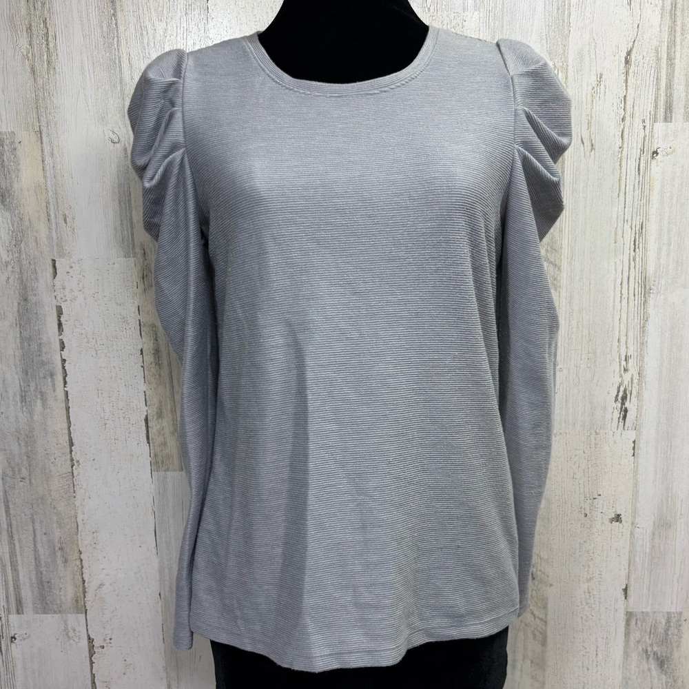 Nine West Heather Gray Puff-Sleeve Top